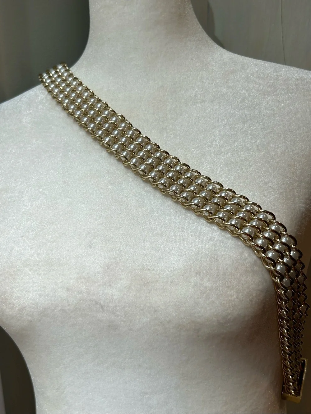 Per Se Gold Multi-Row Chain and Pearl Waist Vintage Jewelry Belt 32” plus chain